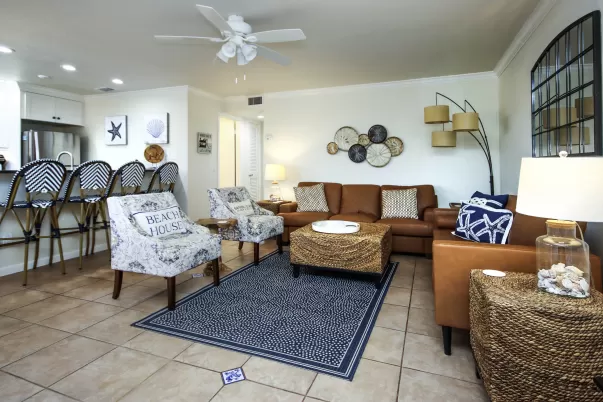 Living room of condo at at Sanibel Arms West Condos